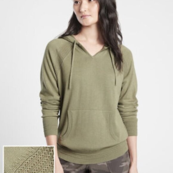 Athleta Evergreen Hoodie Knit Sweater Olive Green Size XS - Picture 1 of 16